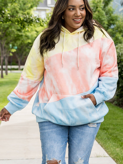 Cozy Sky Blue Plus Size Hoodie with Colorblock Design