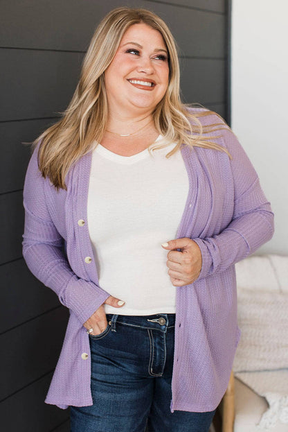 Orchid Petal Plus Size Waffle Knit Button Front Cardigan