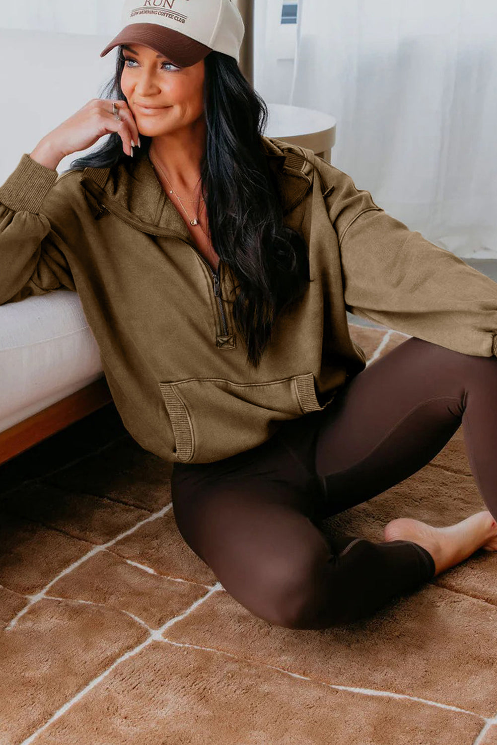 Elmwood Half Zip Kangaroo Pocket Mineral Wash Baggy Hoodie