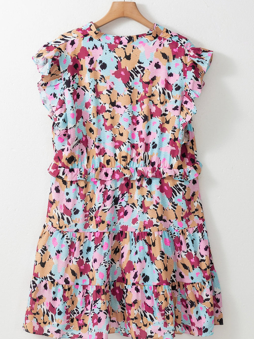 Red Floral Ruffled Cap Sleeve Plus Size Mini Dress