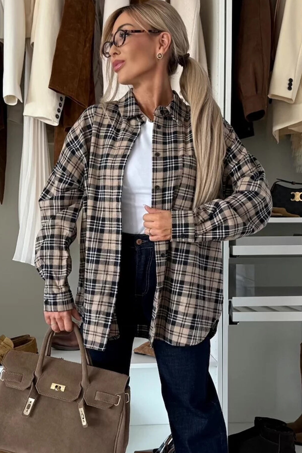 Parchment Plaid Classic Tunic Shacket
