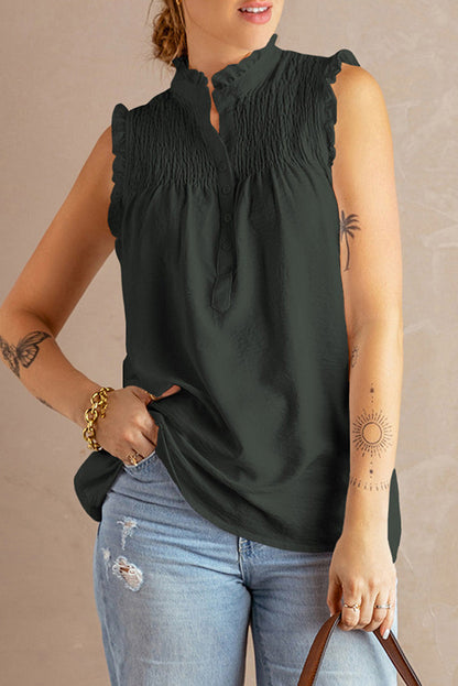 Green Buttoned Frill Tank Top