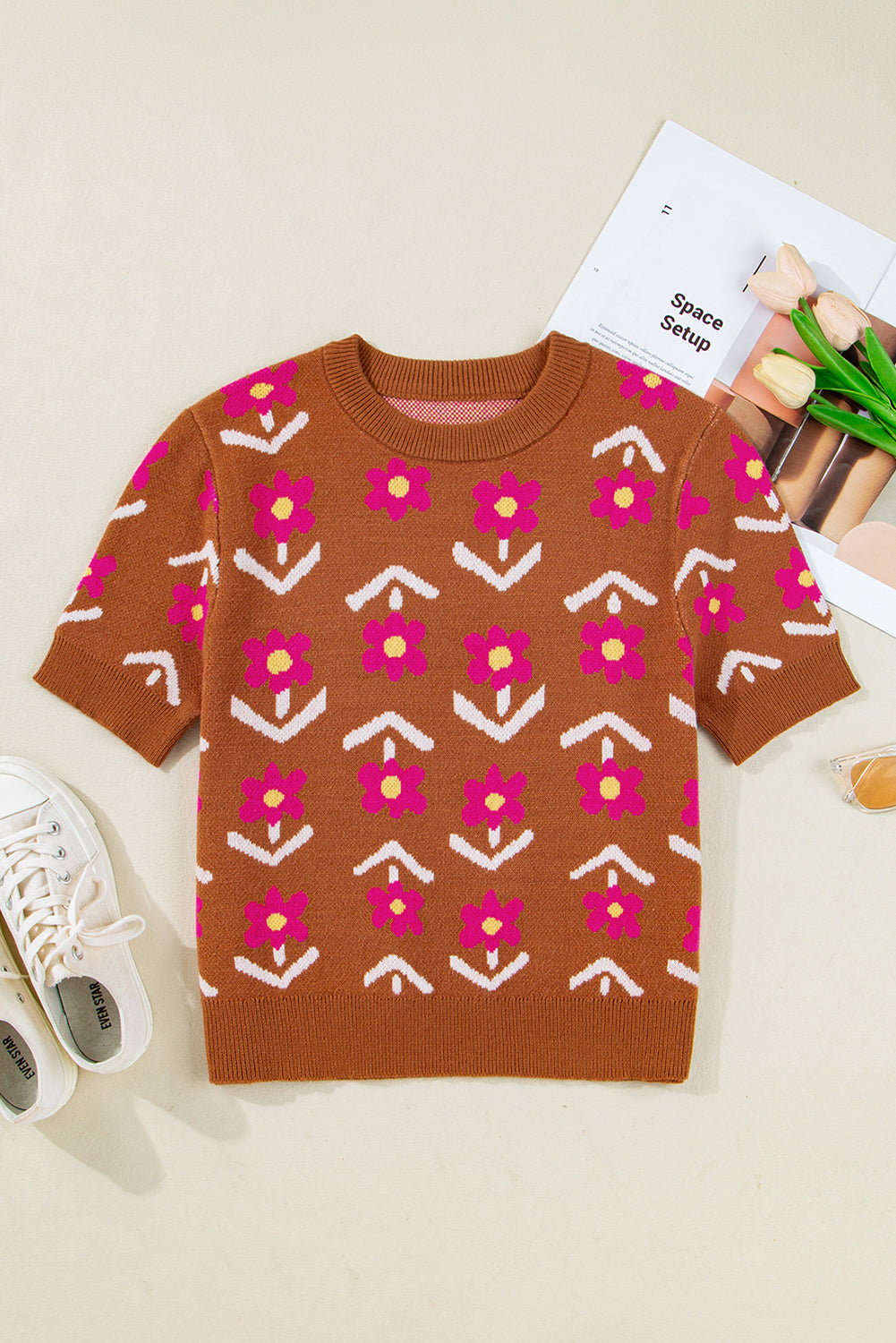 brown floral sweater