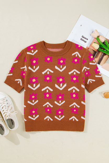 brown floral sweater