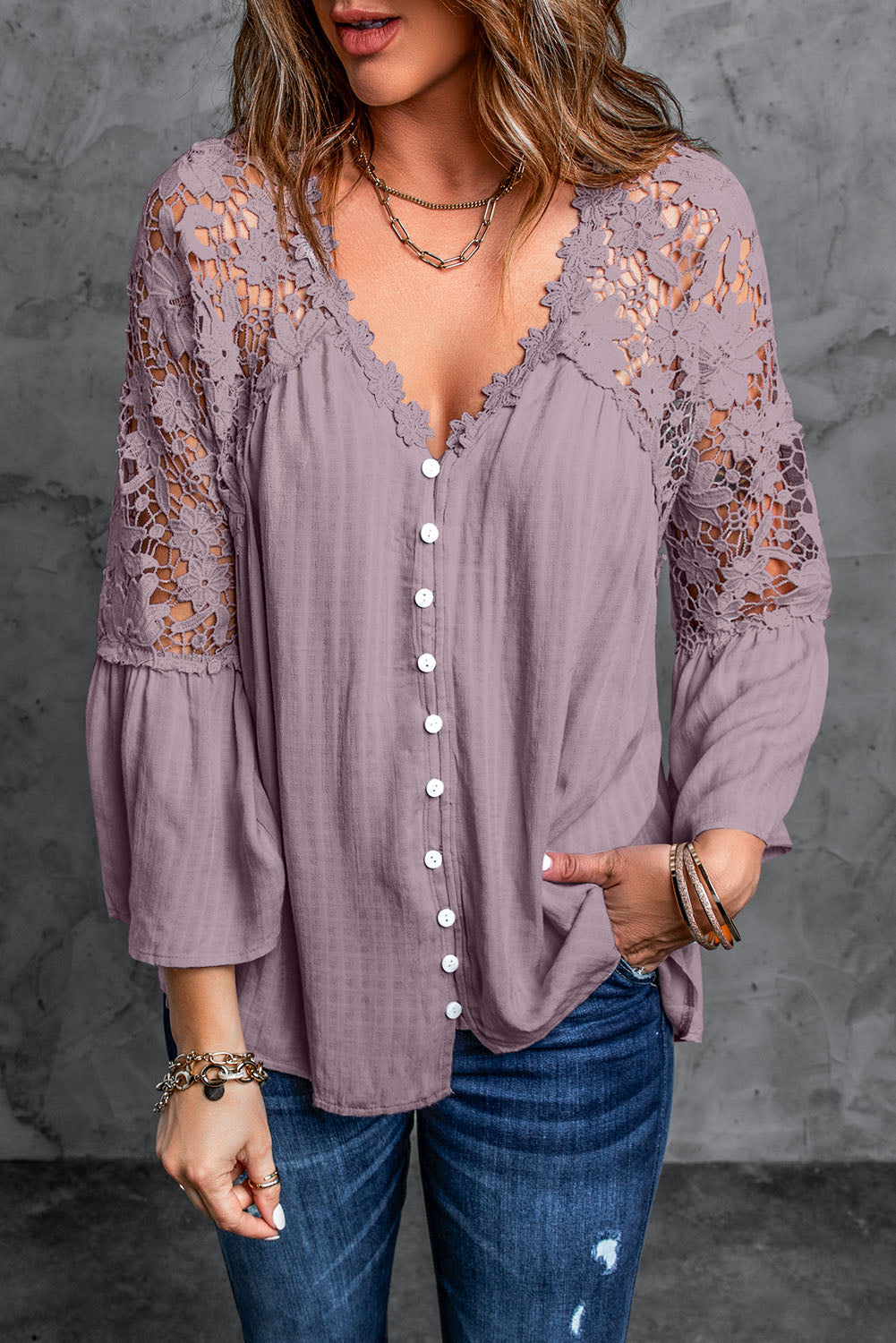 Purple Crochet Lace Button Top