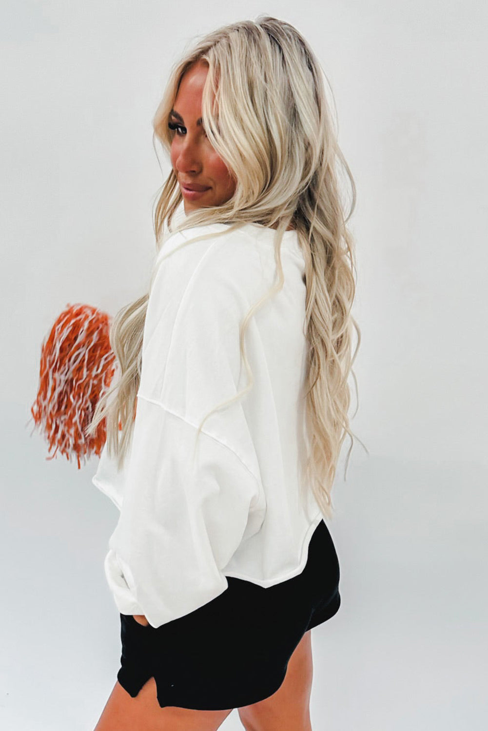 White game day Rugby/Pumpkin/Christmas Tree Corded Graphic Notched Neck Sweatshirt