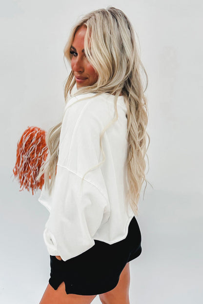 White game day Rugby/Pumpkin/Christmas Tree Corded Graphic Notched Neck Sweatshirt