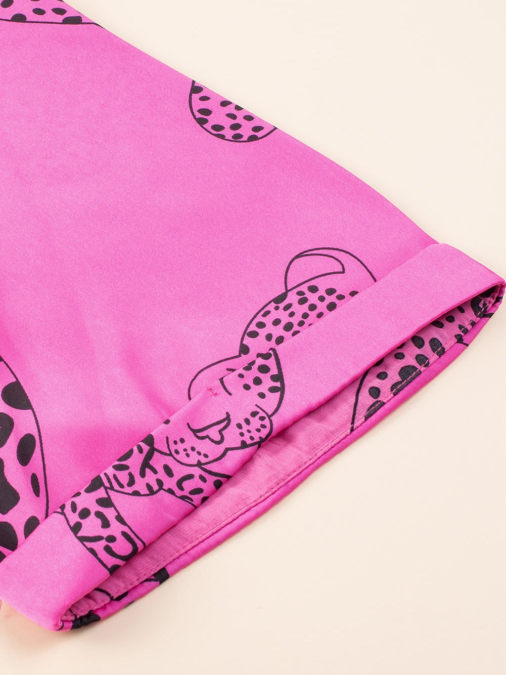 Rose Cheetah Print Half Sleeve Buttoned Plus Size Mini Dress