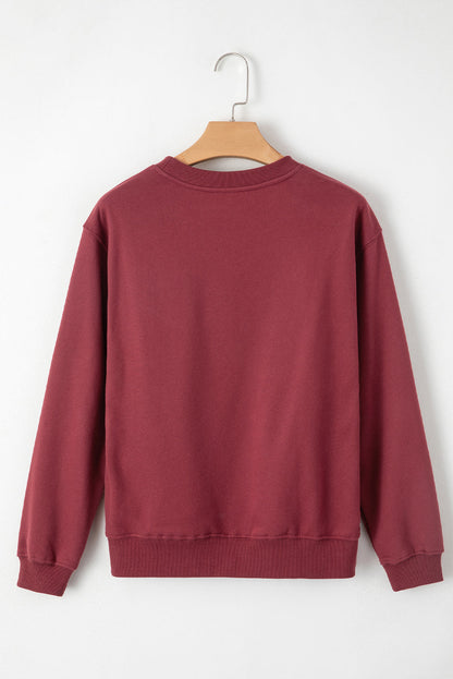 Burgundy Solid Fleece Lined Drop Shoulder Terry Sweatshirt