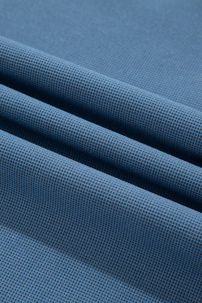 Dusk Blue Colorblock Stitching Patchwork Buttoned Long Sleeve Top