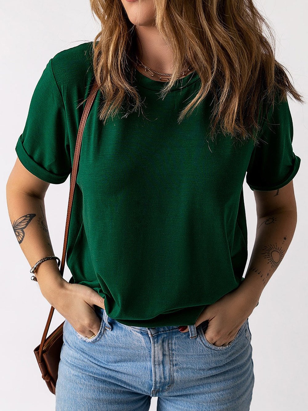 Green Casual Crew Neck T-Shirt for Women