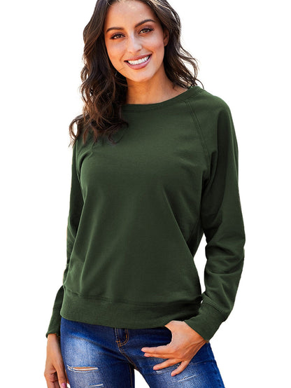 Green Crew Neck Long Sleeve Sweatshirt with Distressed Detail