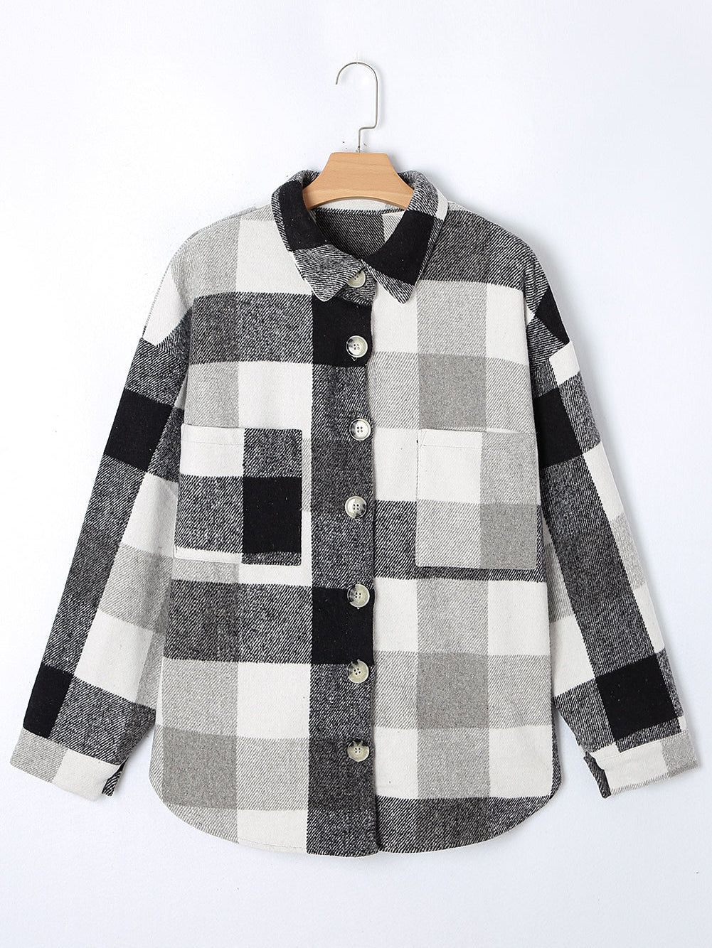 Gray Plus Size Checkered Button-Up Shacket