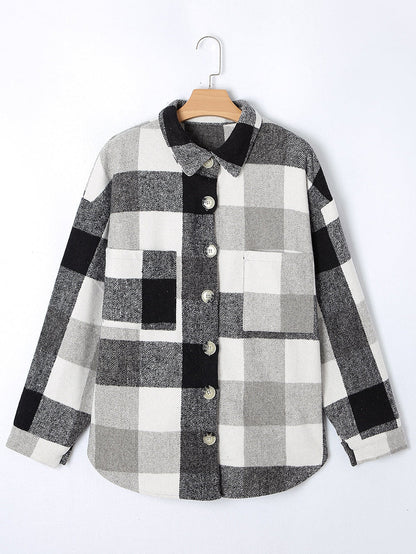 Gray Plus Size Checkered Button-Up Shacket