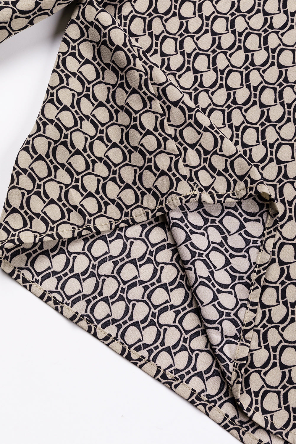 Frenchy Frill V-Neck Printed Shift Blouse in Light Beige