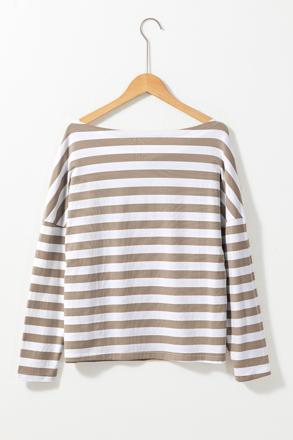 Khaki Boat Neck Striped Long Sleeve Top