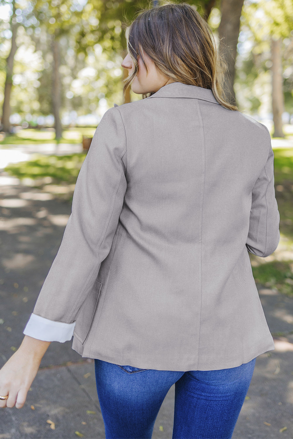 Gray Buttoned Lapel Collar Blazer with Pocket