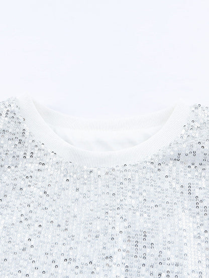 Apricot Sparkle Sleeveless Top with Round Neck