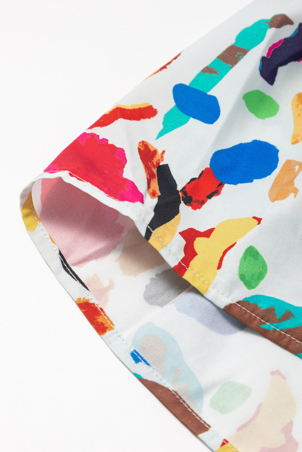 Green Abstract Print Notch Neck Bubble Sleeve Plus Dress