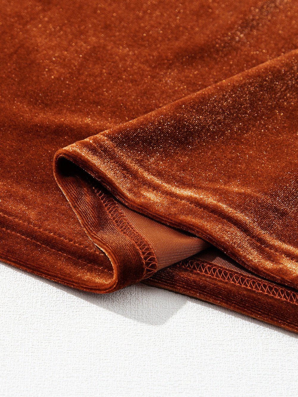 Golden Flare Lantern Sleeve Embellished Split V-Neck Velvet Blouse