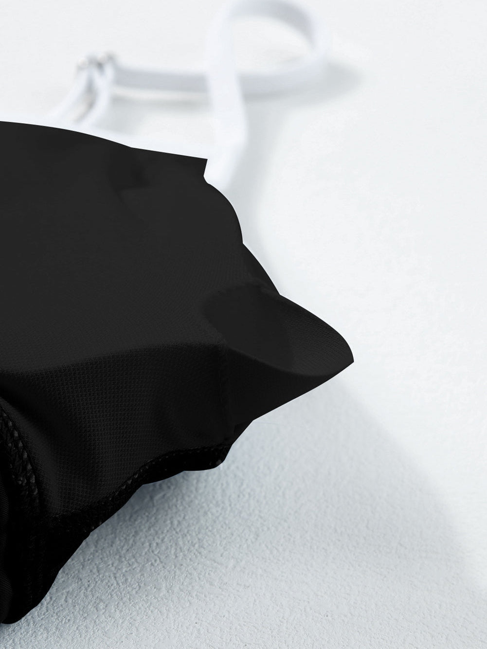 Sporty Black Ribbed Spaghetti Straps Swimdress with Flared Silhouette