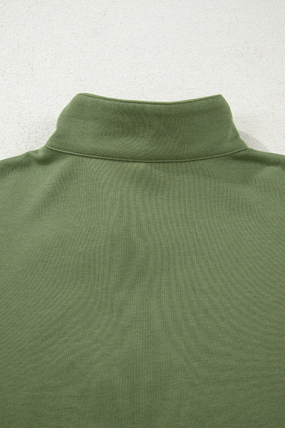 Vineyard Green Contrast Striped Patchwork Zip Collar Pullover Sweatshirt