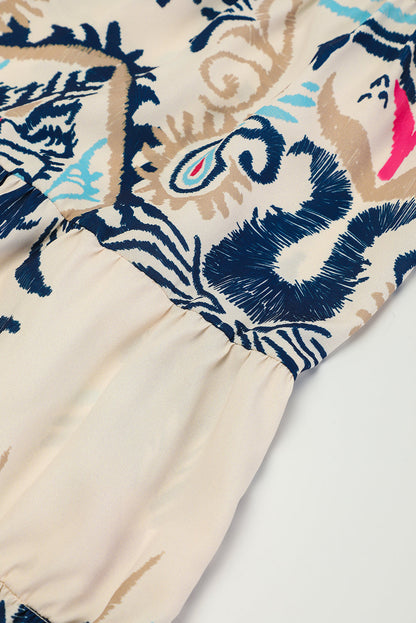 Floral Print Fringed V-neck Mini Dress