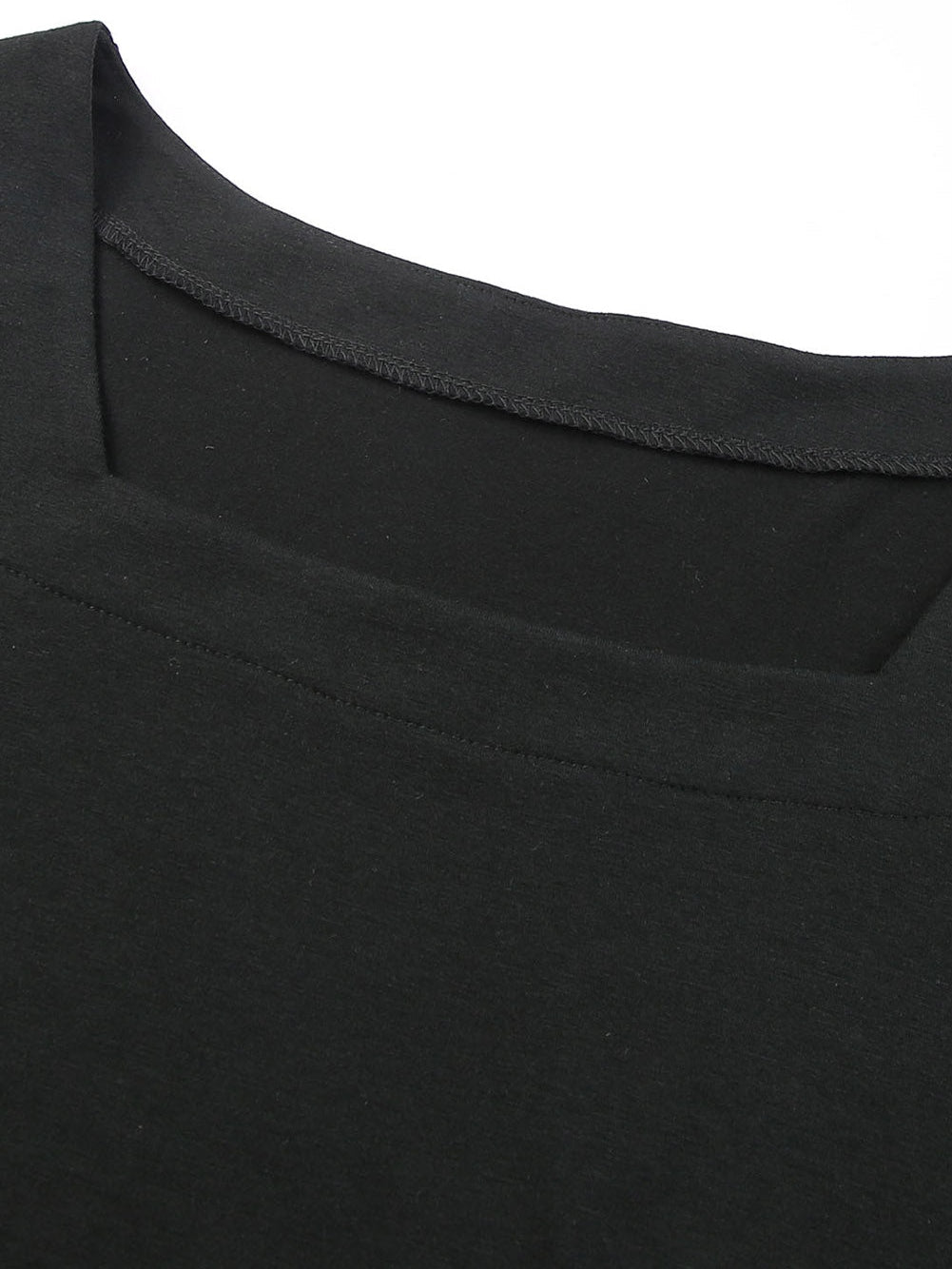 Black Plus Size Square Neck Ruched Shoulder Short Sleeve Top