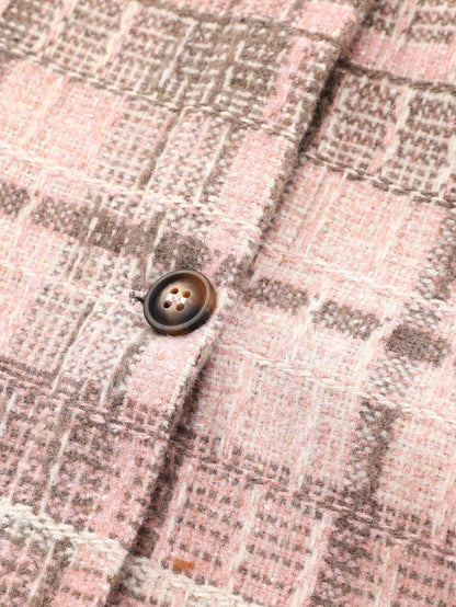 Pink Plus Size Macrame Plaid Coat