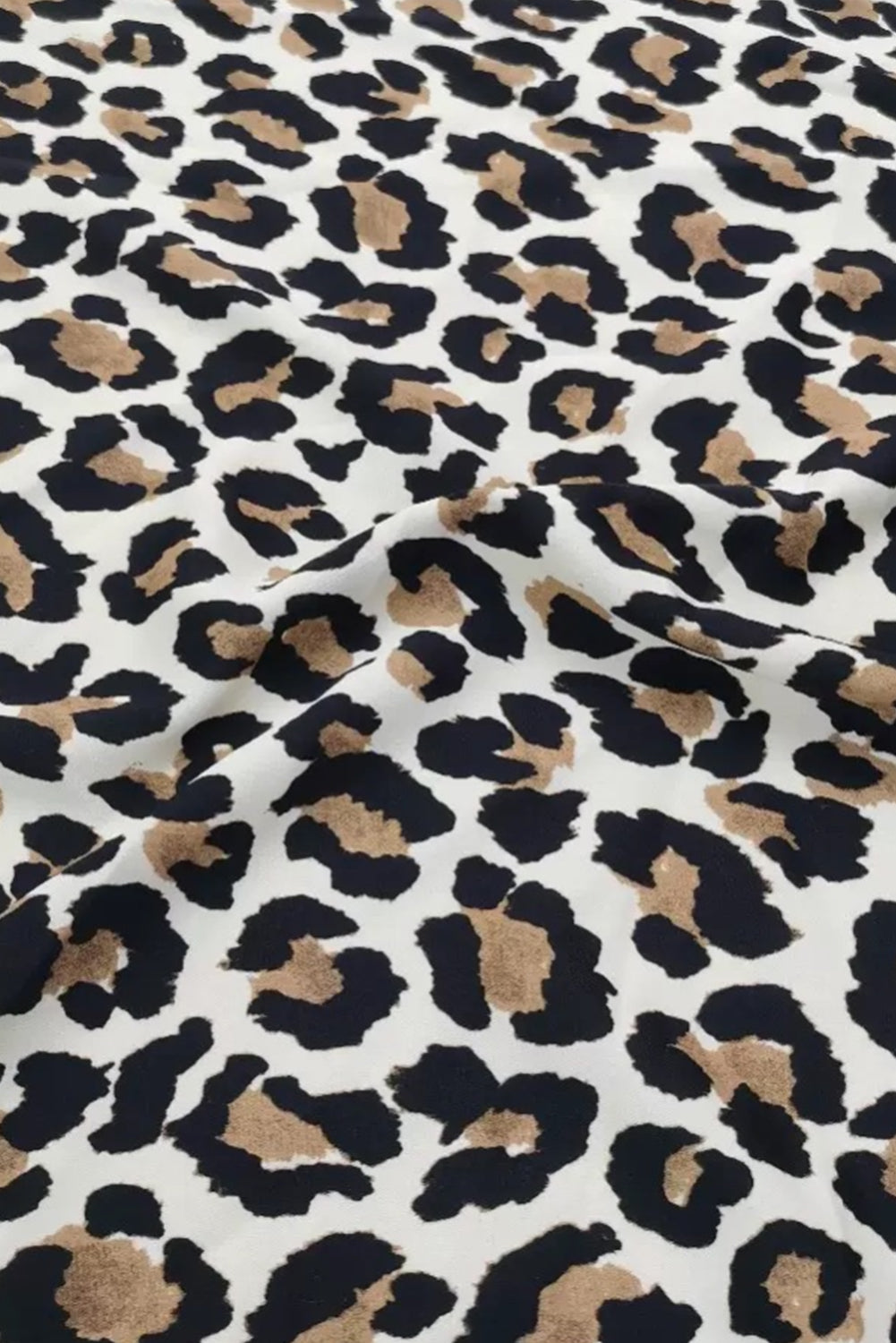 Black Leopard Print Striped Ruffled Color Block Trim V Neck Short Sleeve Blouse