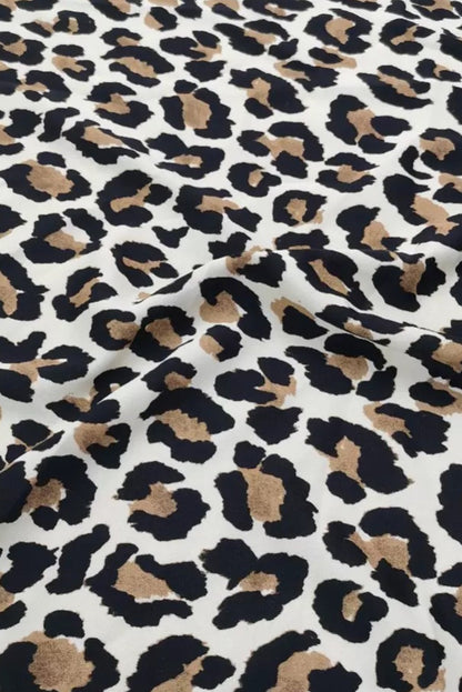 Black Leopard Print Striped Ruffled Color Block Trim V Neck Short Sleeve Blouse