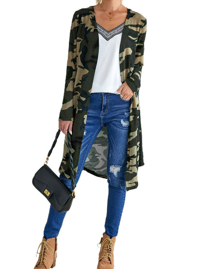 Green Camo Print V-Neck Cardigan