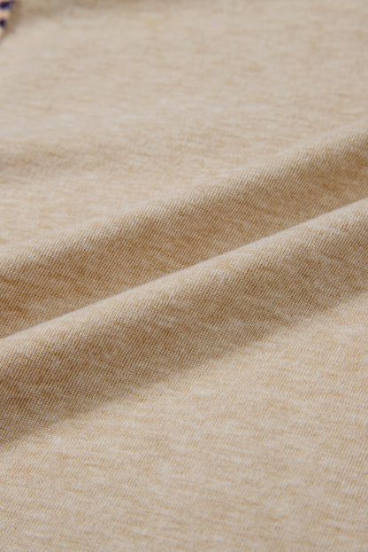 Khaki Leopard Serape Patchwork Stitched Pullover Blouse