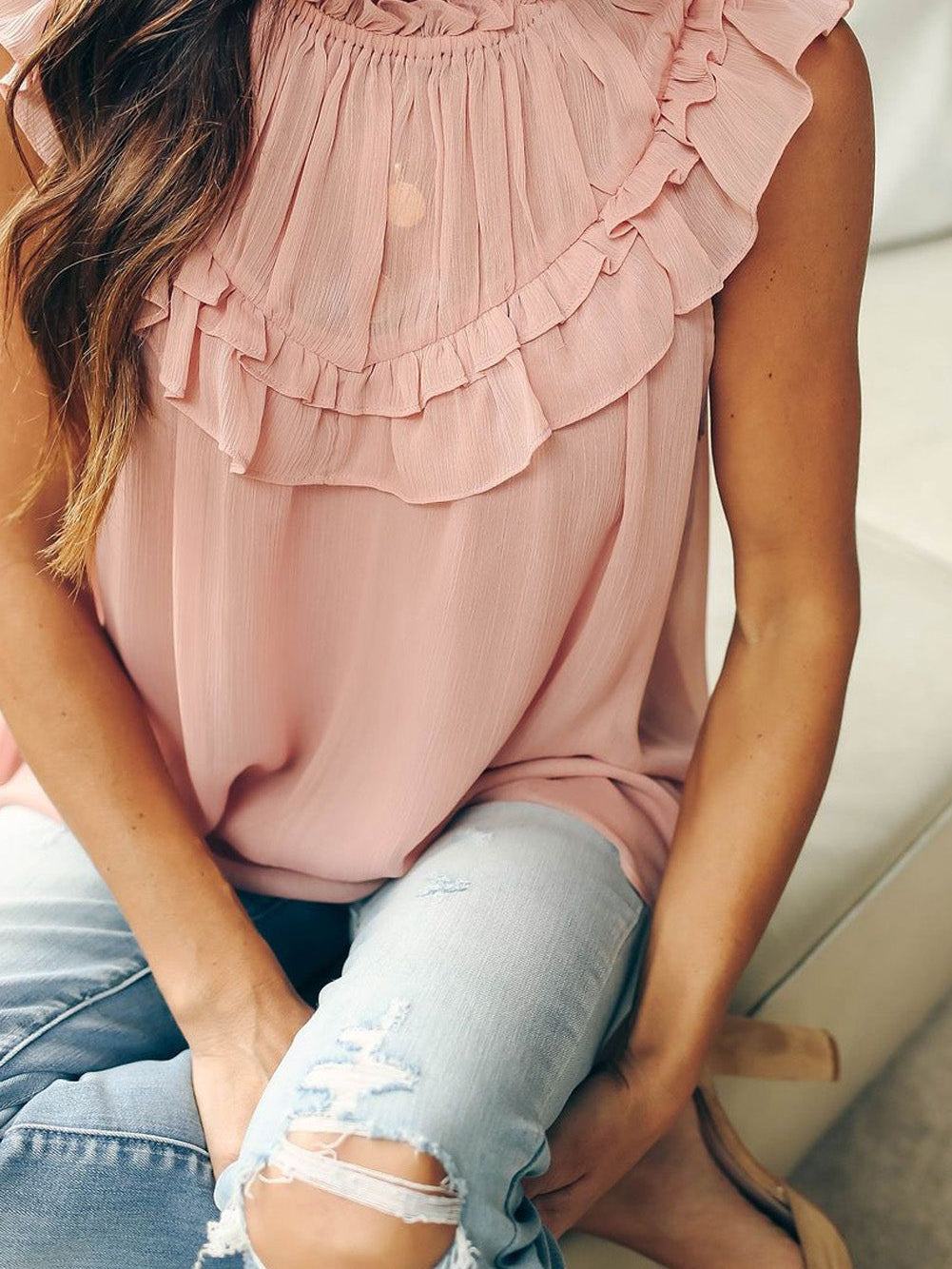 Elegant Ruffle Chiffon Tank Top