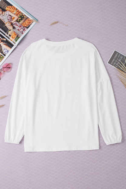 Beige Leopard Print Relaxed Drop Shoulder Top with Long Sleeves