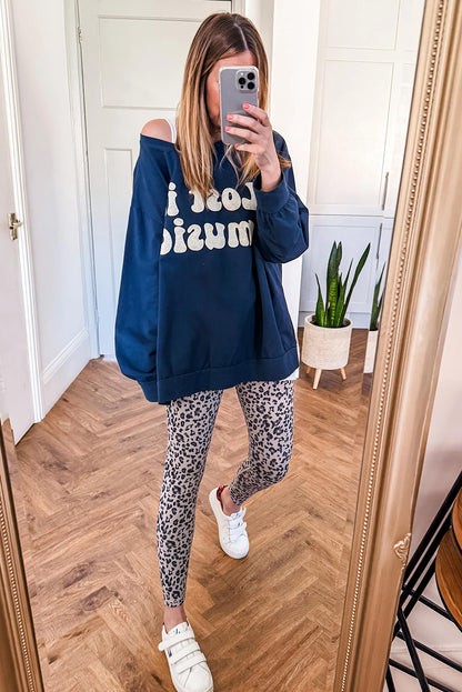 Navy Blue Lost In Music Oversized Sweatshirt