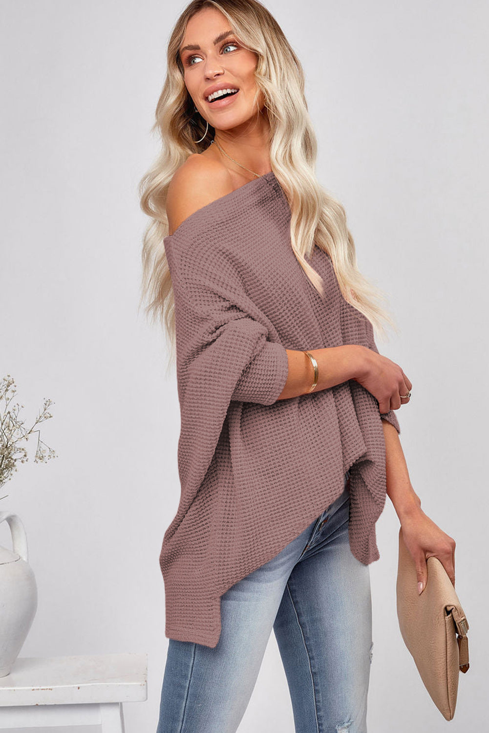 waffle knit blouse