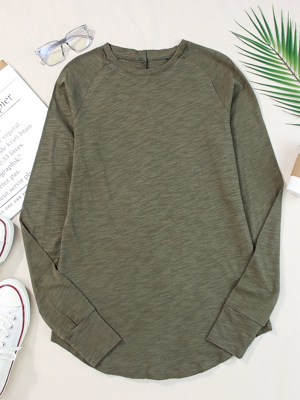 Green Classic Round Neck Long Sleeve Sweatshirt