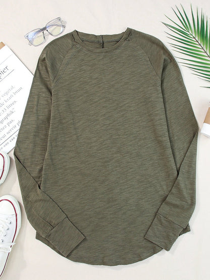 Green Classic Round Neck Long Sleeve Sweatshirt