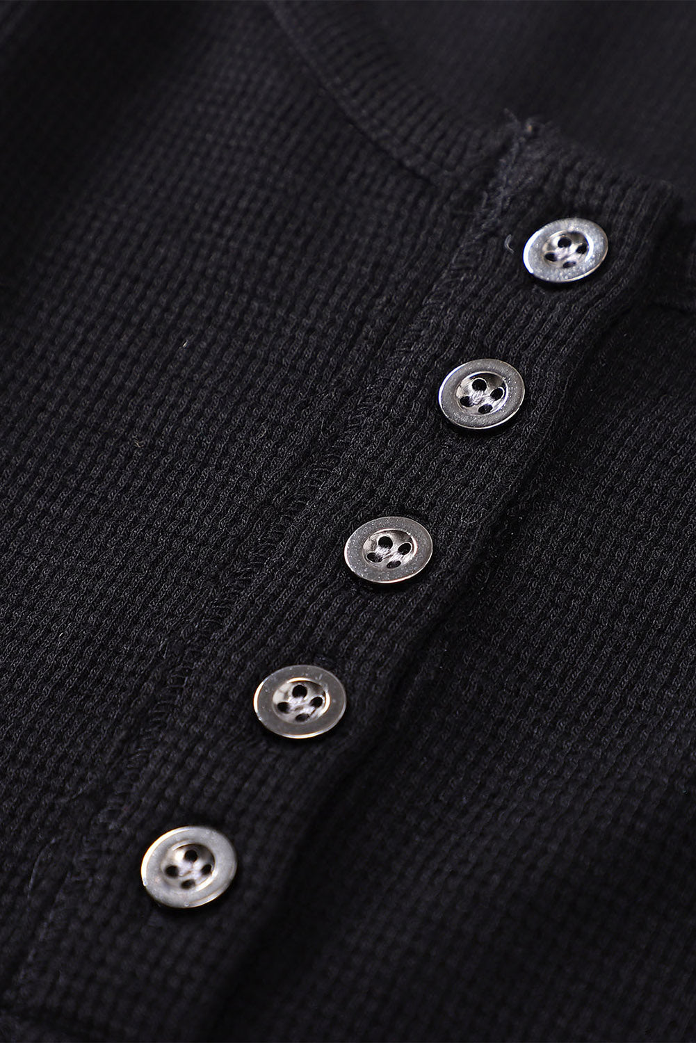 Elegant Black Waffle Knit Henley Top with Button Front