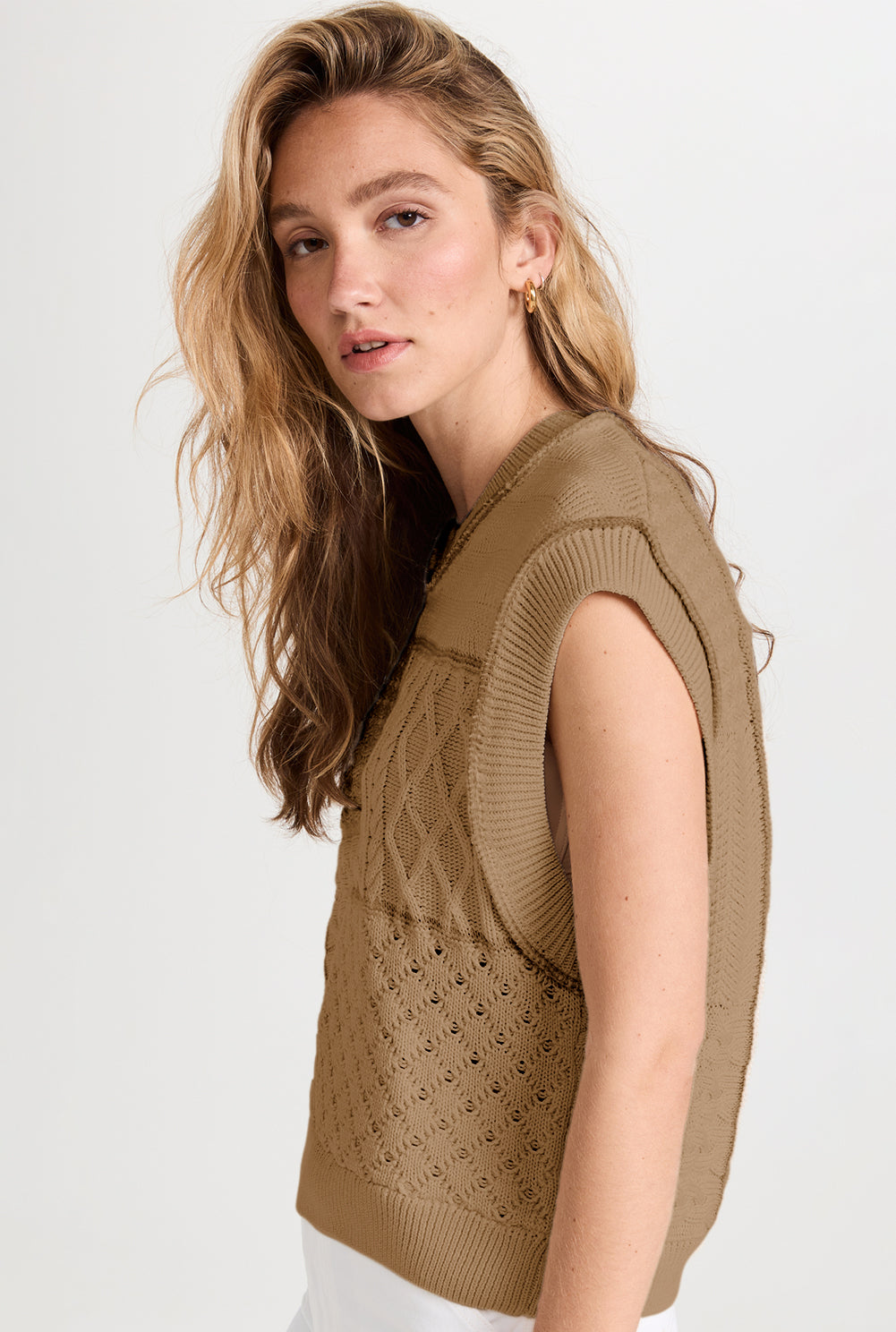 Smoke Gray Cable Knit Dolman Armholes Sweater Tank