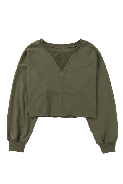 Green Curly Hemline Cropped Sweatshirt