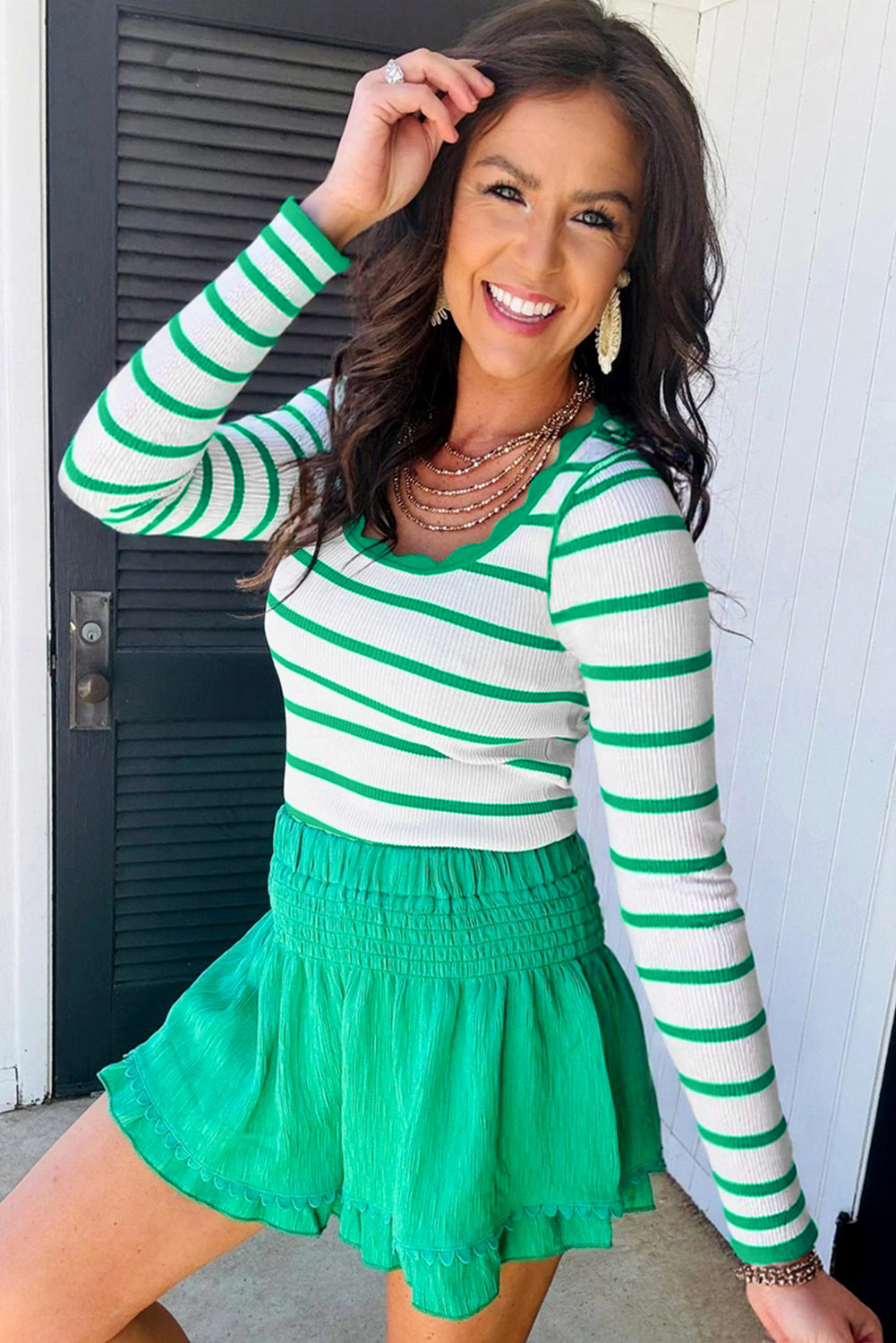 green and white striped sweater