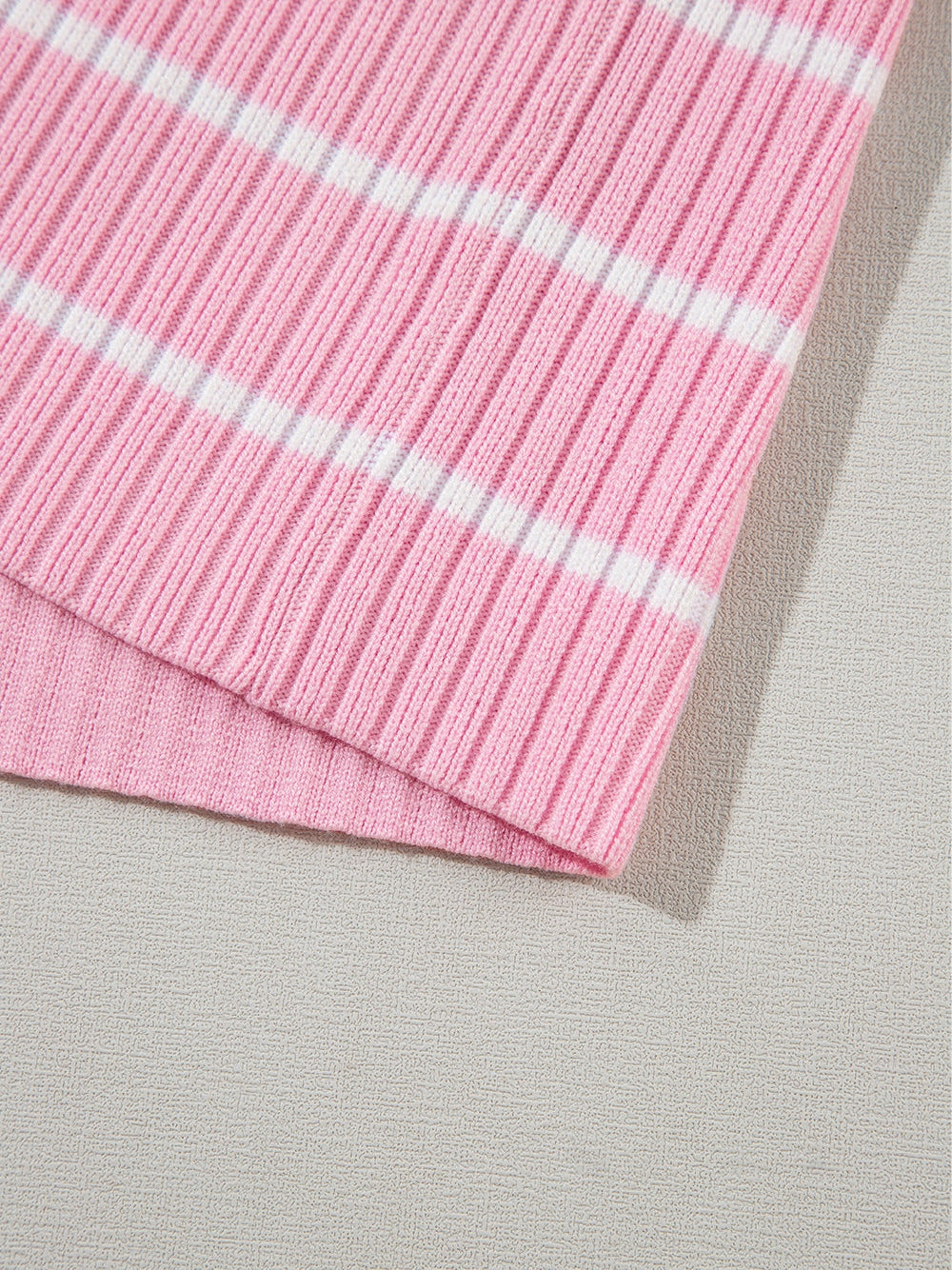 Pink Striped Ribbed Oversized T-Shirt for Plus Size Women