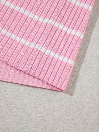 Pink Striped Ribbed Oversized T-Shirt for Plus Size Women