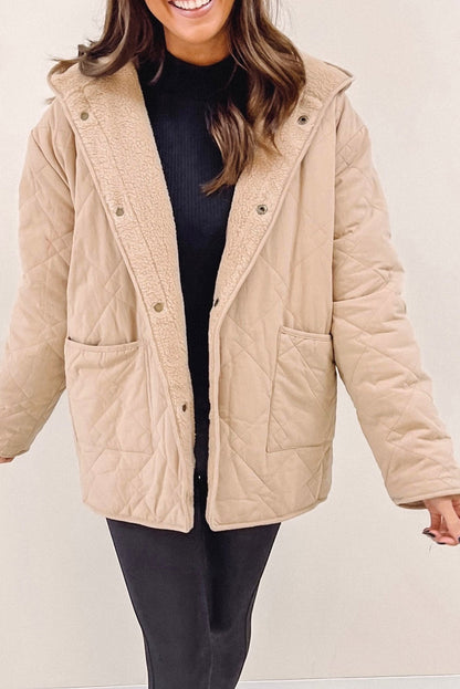 Khaki Reversible Fleece Puffer Jacket with Double Wear Technology