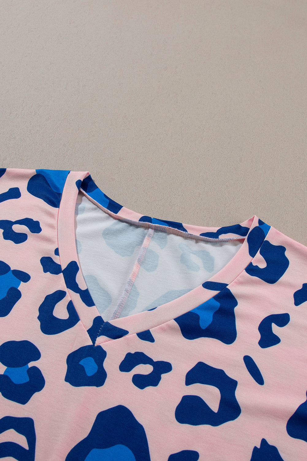 Pink Leopard Print Oversized V Neck Plus Size Tee