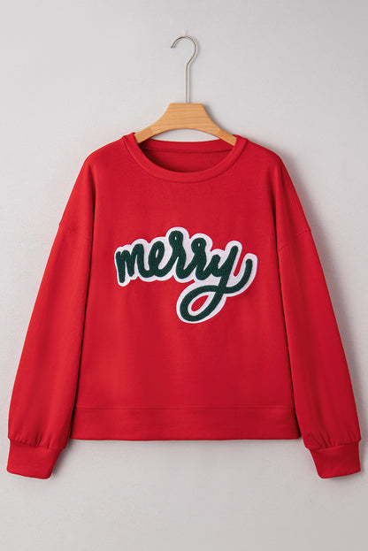 Fiery Red Merry Script Holiday Christmas Graphic Sweatshirt