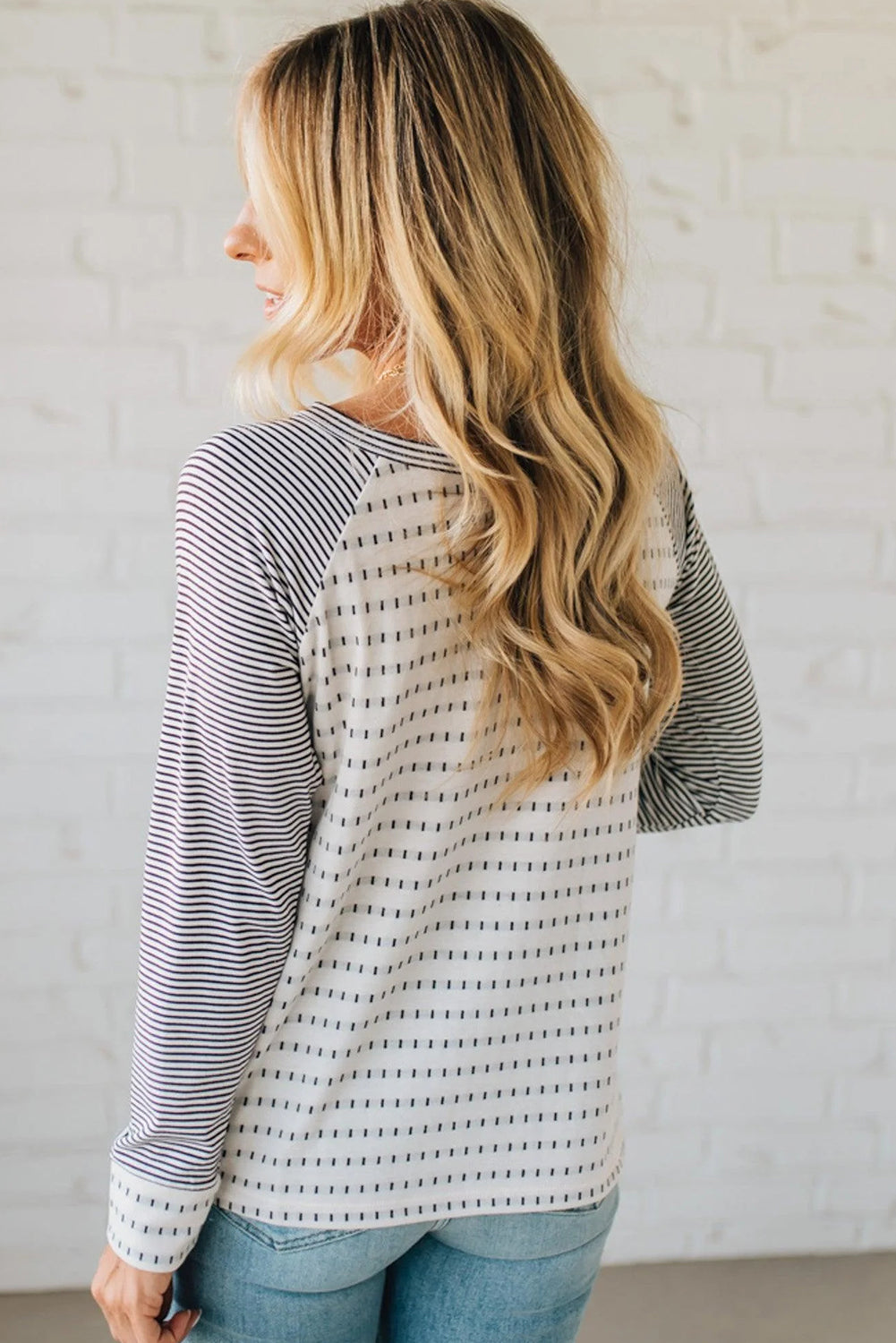 Black Stripe Raglan Patchwork Long Sleeve Tee