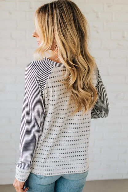 Black Stripe Raglan Patchwork Long Sleeve Tee